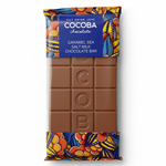 Cocoba chocolate bar with colorful packaging on a white background