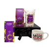 Chocolate Indulgence Gift Set product shot, includes Milk Flakes, Milk Buttons, a bag of marshmallows, a cocoba mucg and a gift box