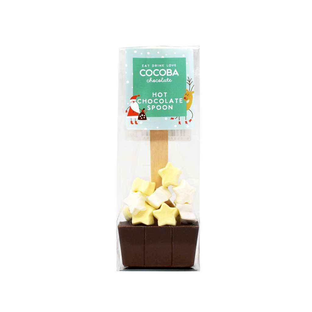 Hot chocolate spoon with star-shaped mini-marshmallows Christmas packaging