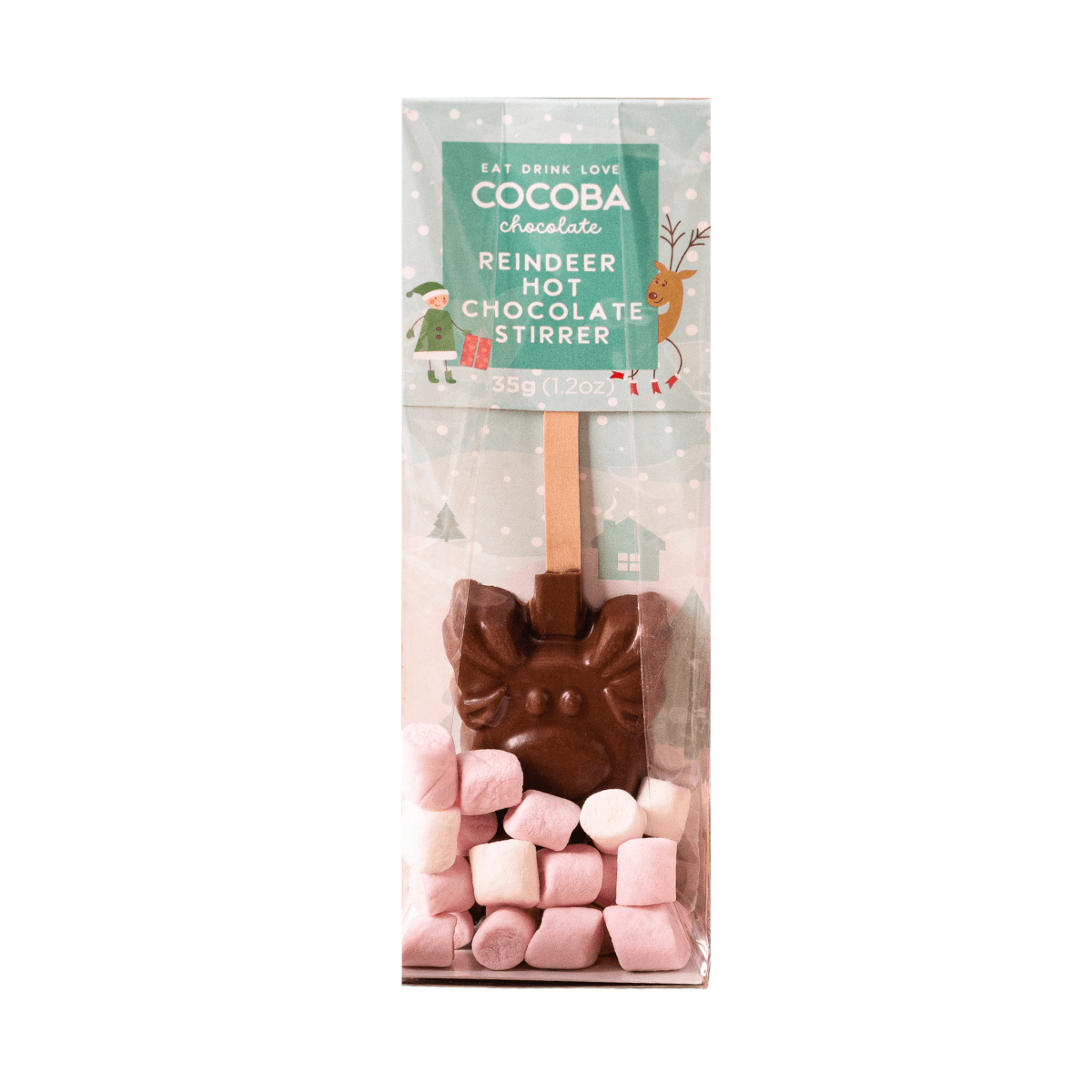 Christmas Reindeer Hot Chocolate Stirrer in packaging 