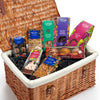 Wicker gift basket with assorted Cocoba chocolates, truffles and hot chocolate products