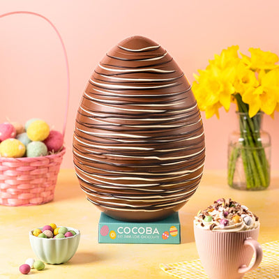 Giant 2kg Milk Chocolate Easter Egg with Milk, Dark and White Chocolate Drizzle