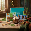 COCOBA chocolate products on a wooden table with a cozy background