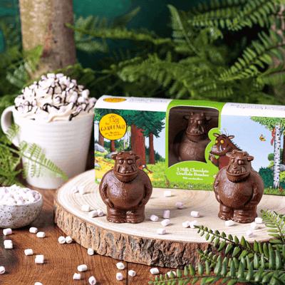 Gruffalo Shaped Hot Chocolate bombe and a Hot Chocolate 