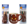 Two hot chocolate stirrers, one Gruffalo and one Gruffalo's Child plus a Gruffalo mug 