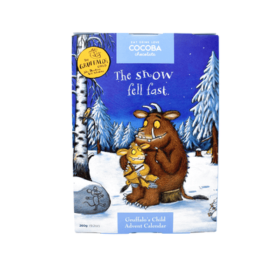 Cocoa bar packaging with Gruffalo and Child characters in a snowy scene