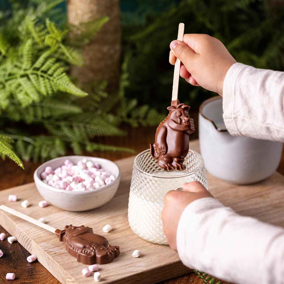 Cocoba Gruffalo Hot Chocolate Stirrer + Gruffalo Chocolate Character Bites Bundle