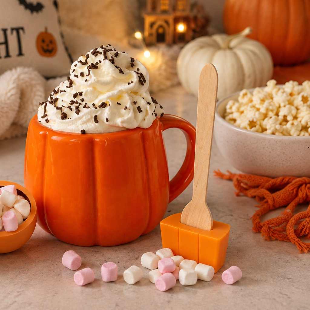Halloween Orange Hot Chocolate Spoon with Marshmallows