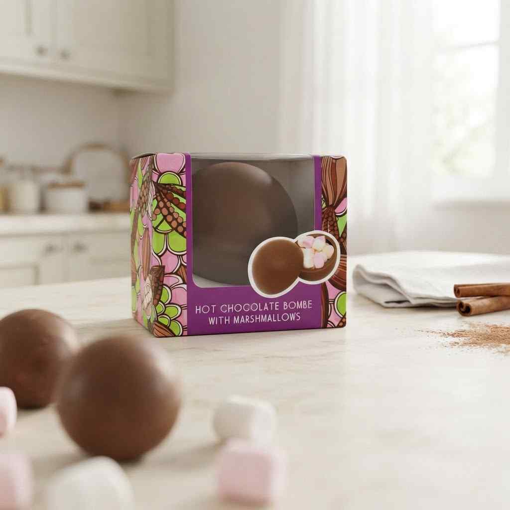 Hot Chocolate Bomb in white modern kitchen