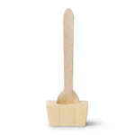 A  wooden spoon with a white chocolate block base, shown on a plain white background.