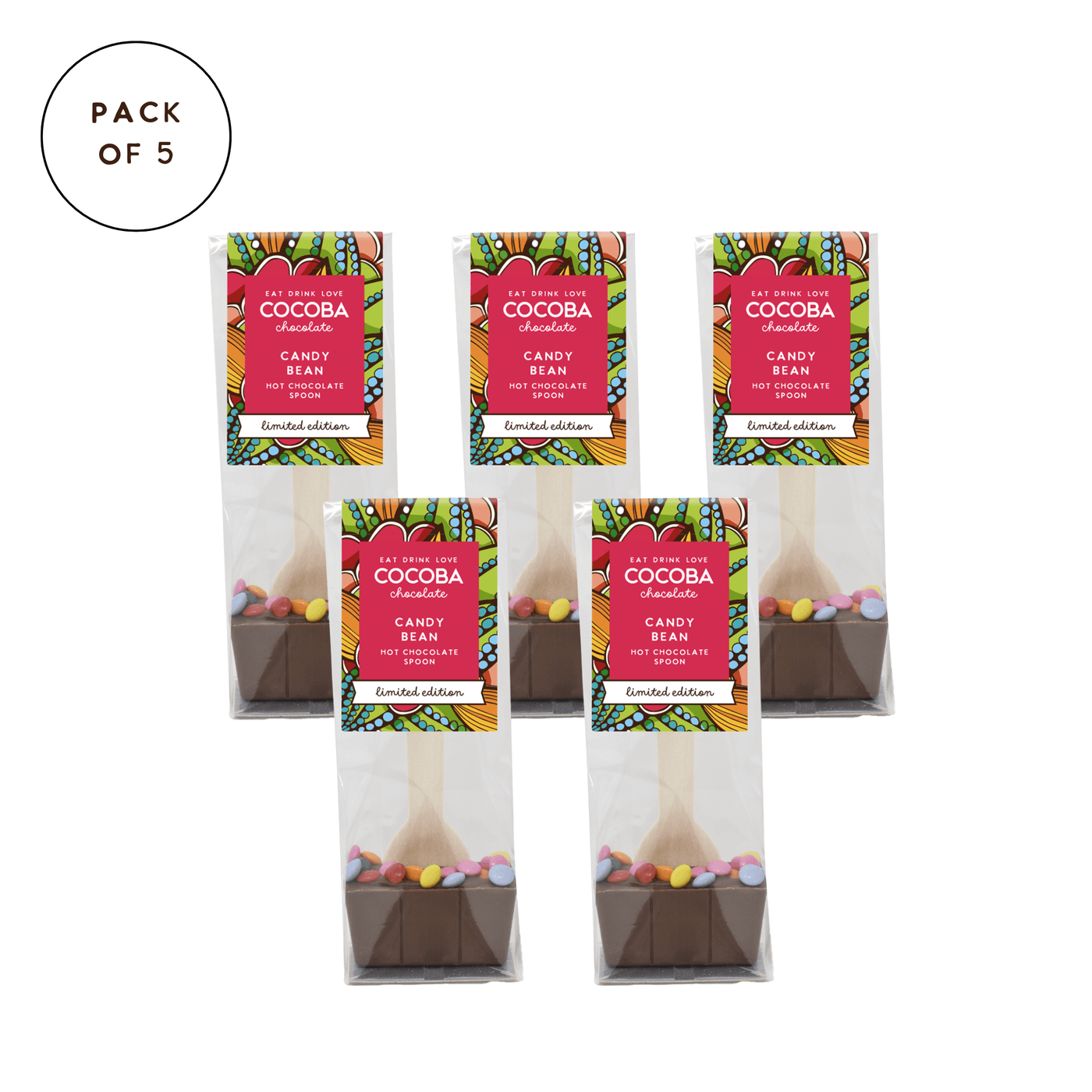 Milk Chocolate Candy Coated Bean Hot Chocolate Spoon Multipack (5 spoons)