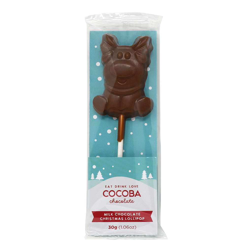 Milk Chocolate Reindeer Lollipop in Christmas packaging