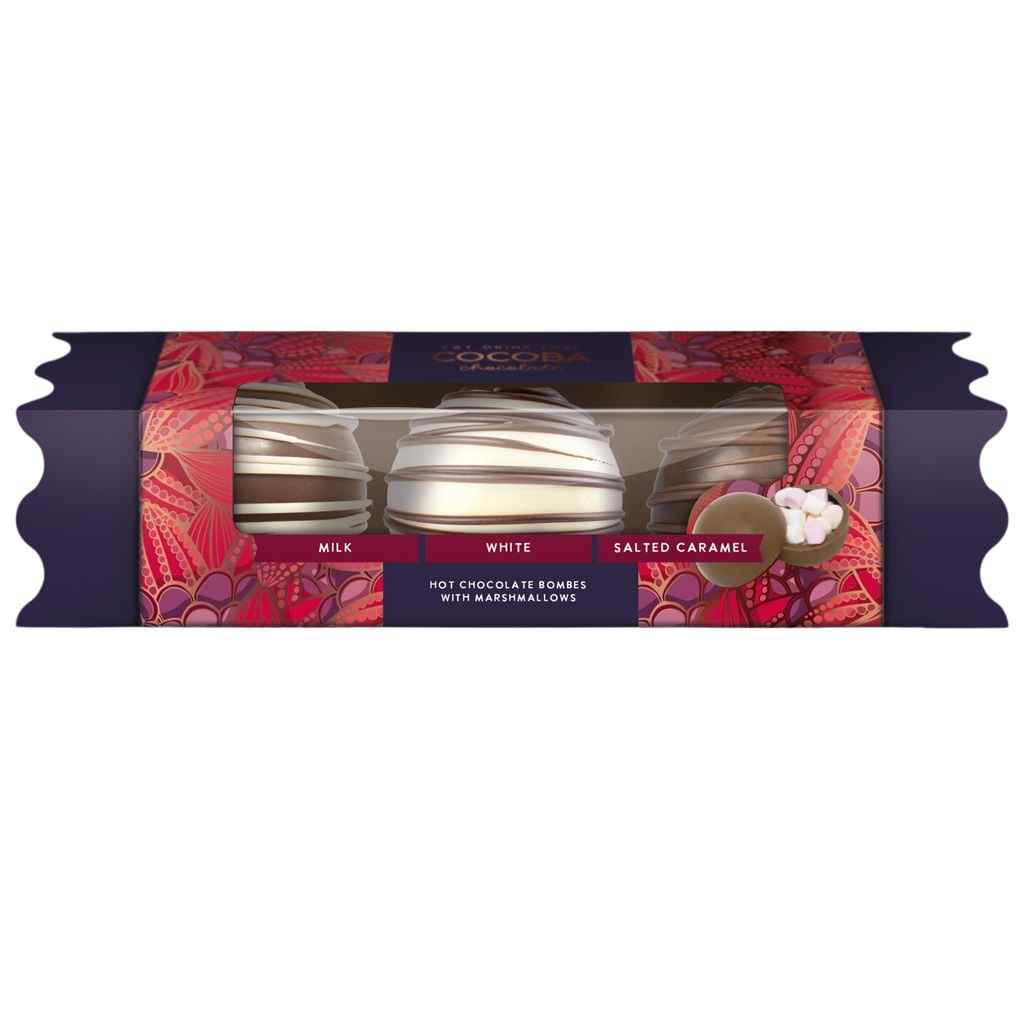 Milk, White and Salted Caramel Hot Chocolate Bombes Christmas Cracker
