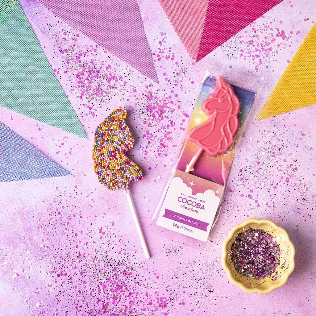 Pink Unicorn Lollipop with Multicoloured Sugar Sprinkles
