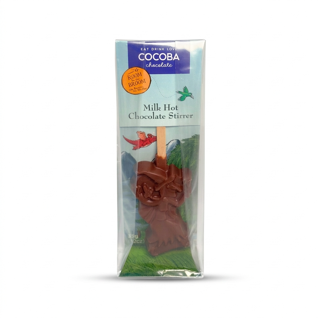 Cocoba milk hot chocolate stirrer packaging on a white background