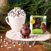 Single Gruffalo hot chocolate bombe and a hot chocolate with marshmallows.