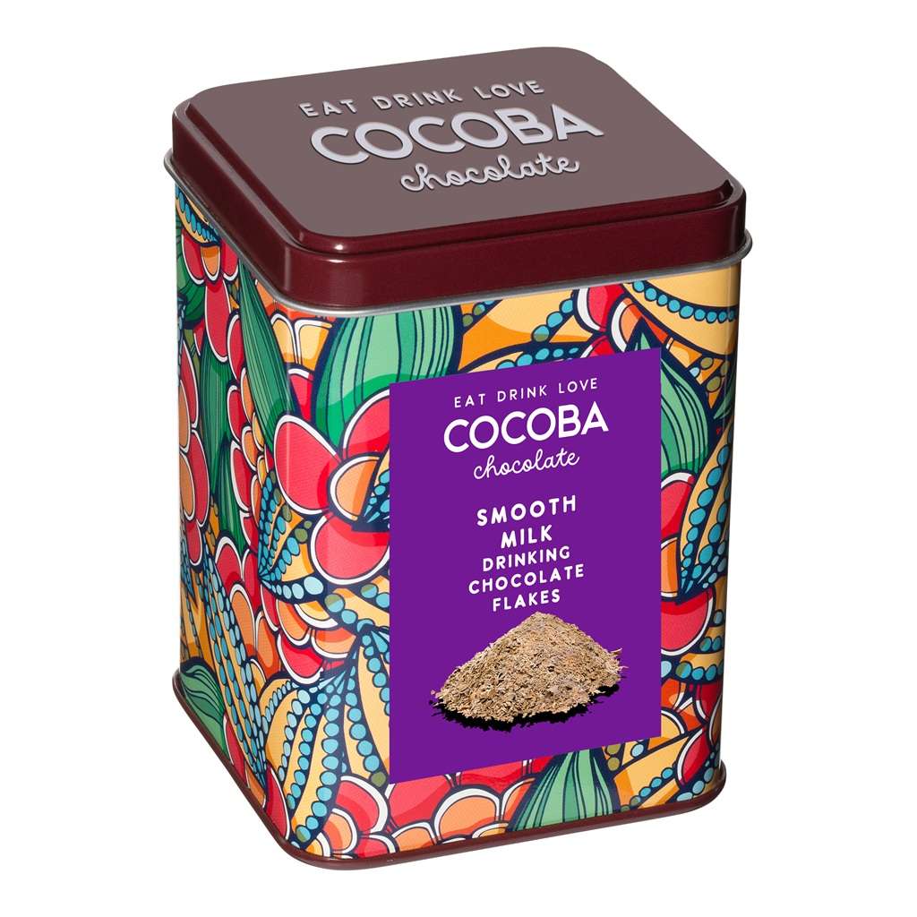 Gift tin containing smooth milk chocolate flakes to make a delicious hot chocolate.