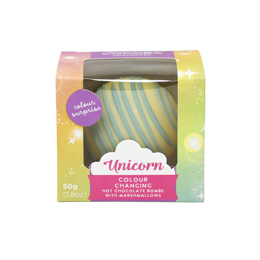 Unicorn Hot Chocolate Bombe with Colour Surprise and Marshmallows