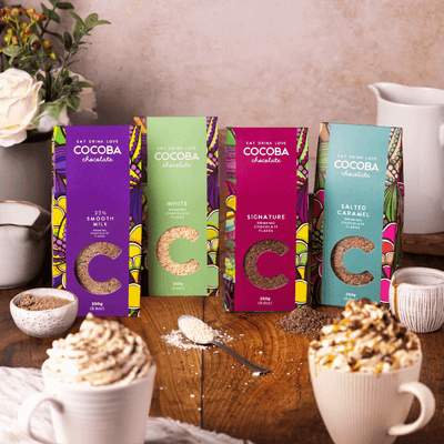 Cocoba hot chocolate drinking flakes and hot chocolates