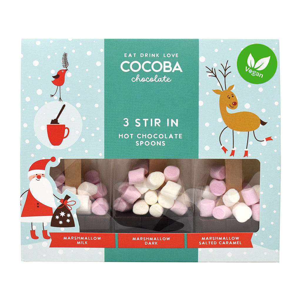 Vegan Christmas Hot Chocolate Spoons Set with Vegan Marshmallows