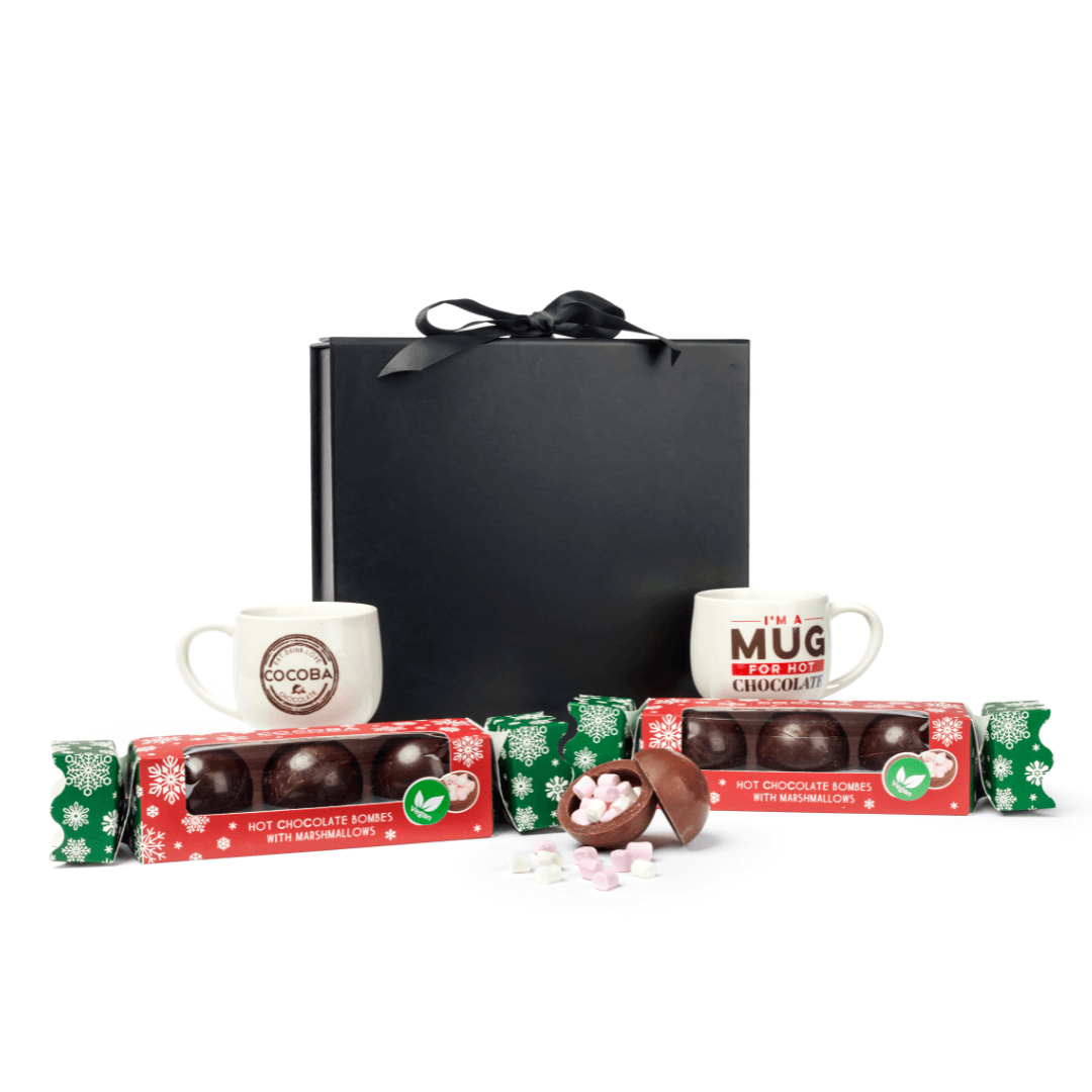 Vegan Christmas Cracker Gift Set with black gift box. 