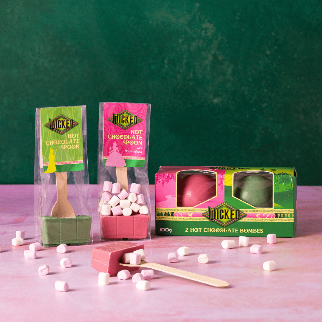 Wicked Hot Chocolate Bombes and Wicked Hot Chocolate spoons - pink and green