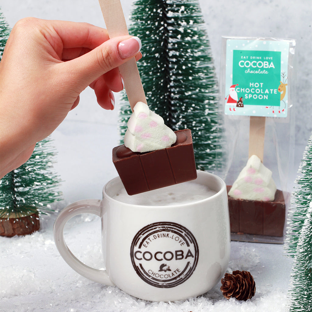 Milk Hot Chocolate Spoon with Christmas Tree Marshmallow