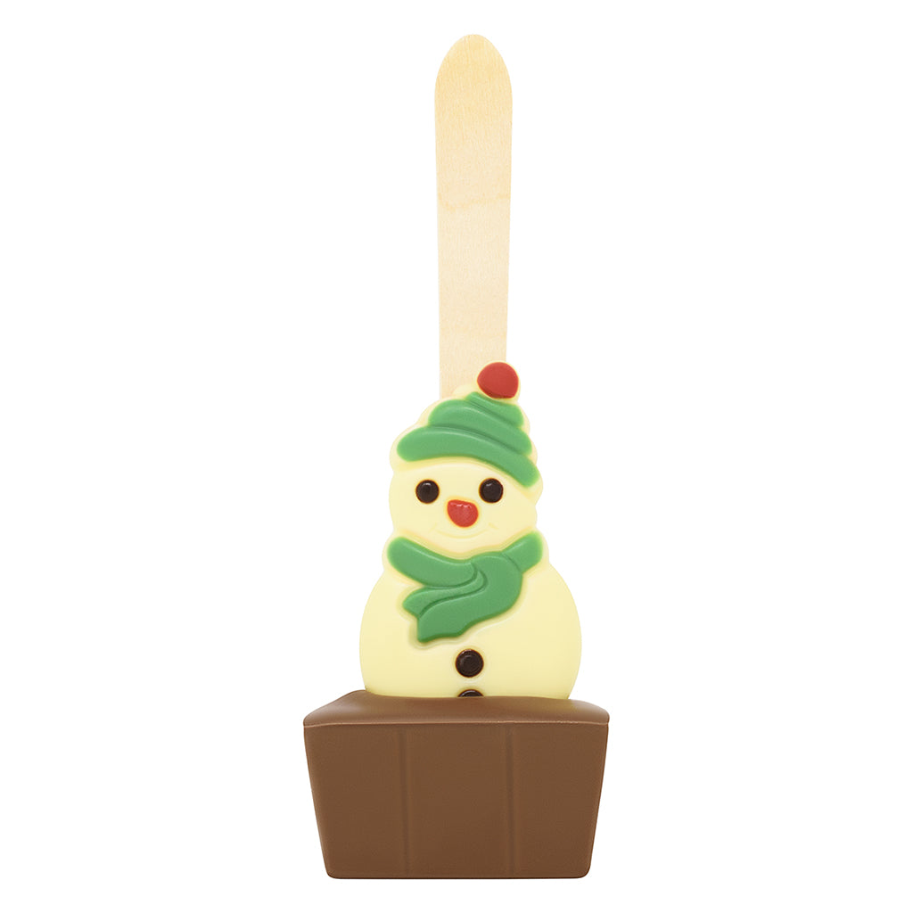 Christmas Snowman Milk Chocolate Hot Chocolate Spoon_with Green Scarf and Hat