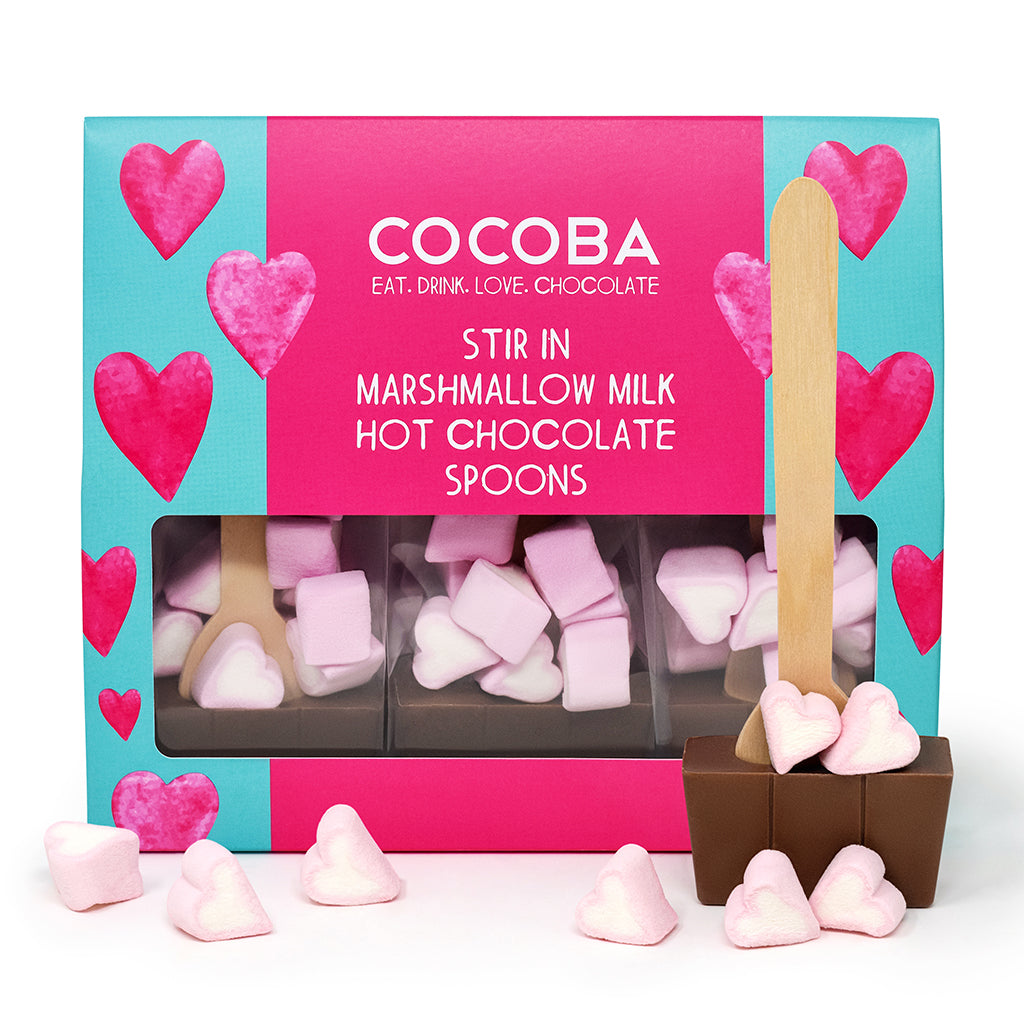 Milk Hot Chocolate Spoon Gift Set with Heart Marshmallows