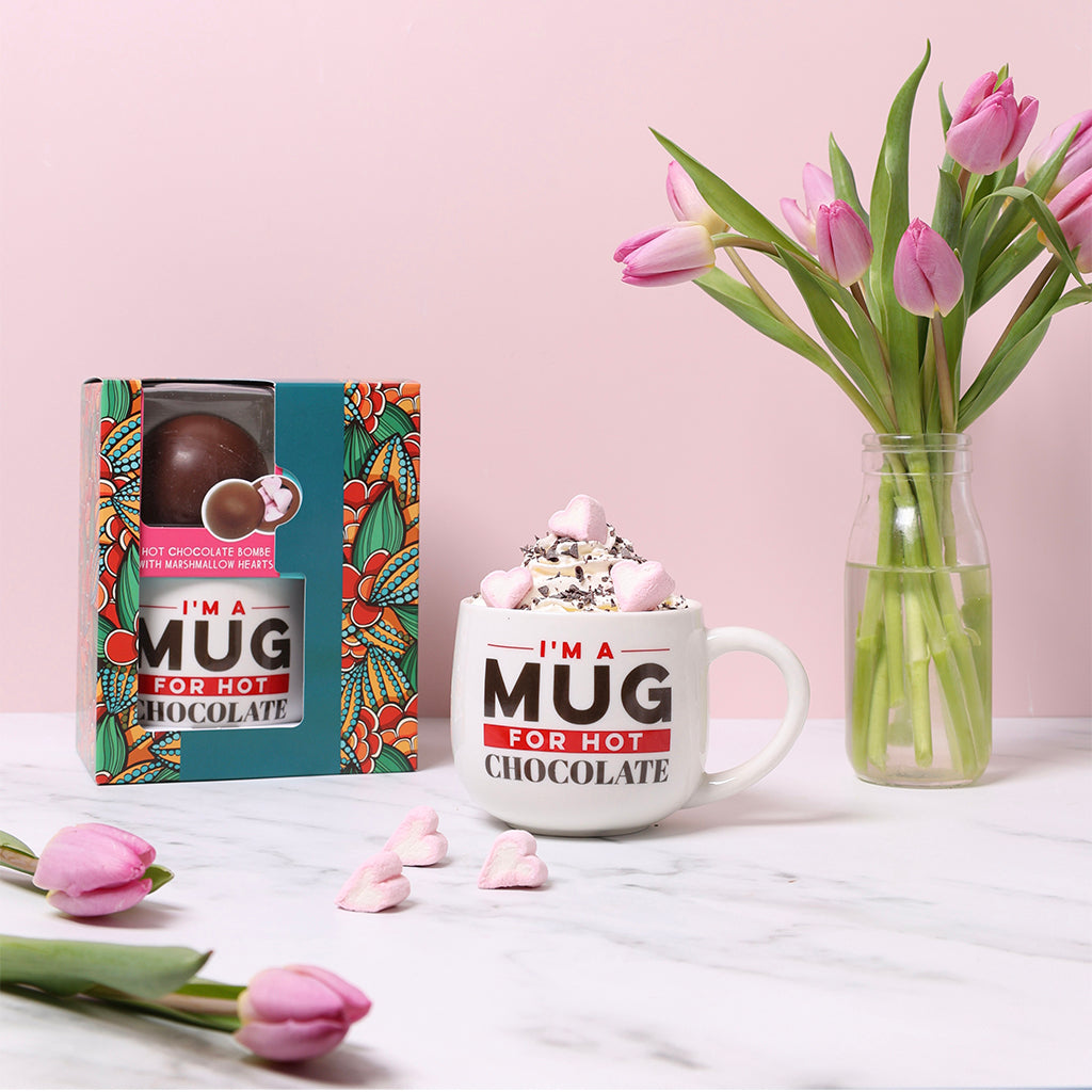 Hot Chocolate Bombe & Mug Gift with Heart Marshmallow 