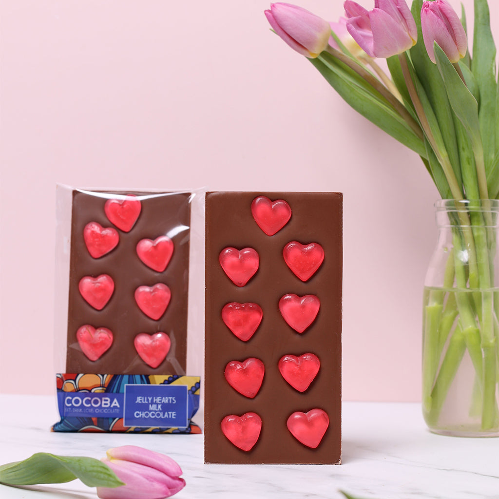 Milk Chocolate Bar topped with Jelly Hearts