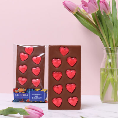 Milk Chocolate Bar topped with Jelly Hearts