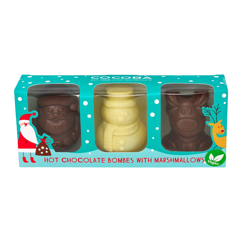 Vegan Christmas Character Hot Chocolate Bombes with Mini Marshmallows Wrapped (3 pack)