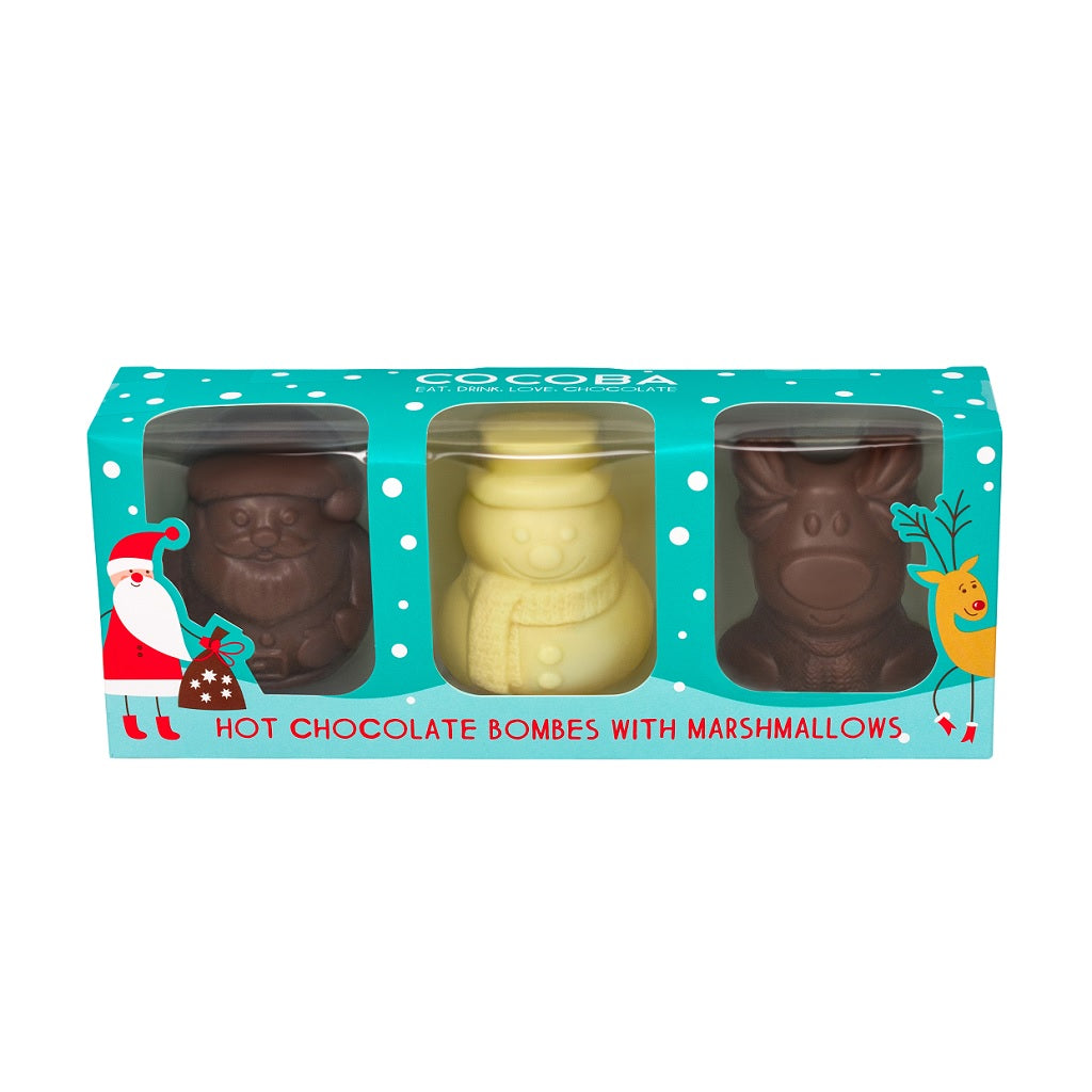 Christmas Character Hot Chocolate Bombes with Mini Marshmallows Wrapped (3 pack)