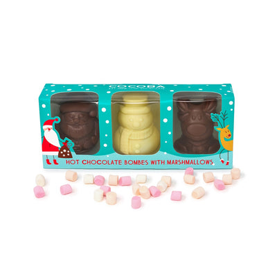 Christmas Character Hot Chocolate Bombes with Mini Marshmallows (3 pack)